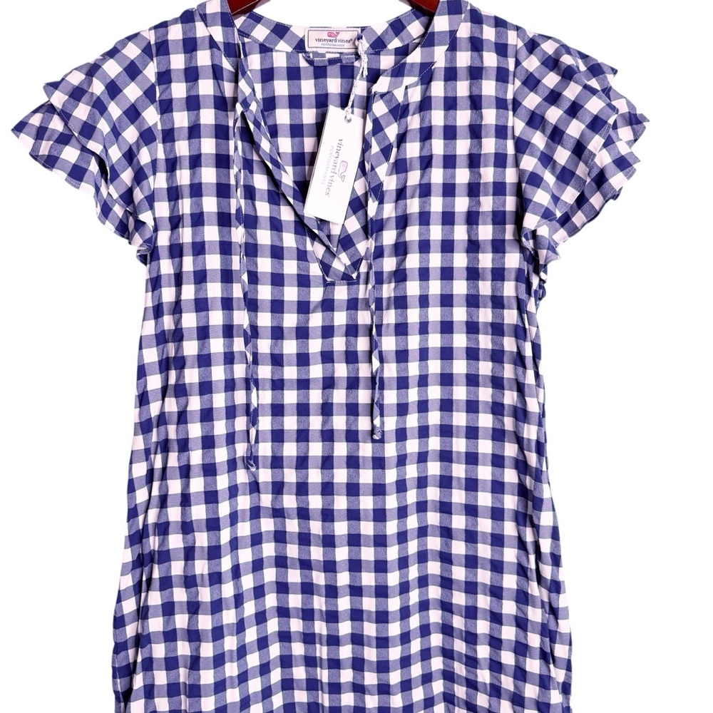 VINEYARD VINES NWT Harbor Gingham Dress Size XS in Deep Bay Blue - Picture 4 of 13